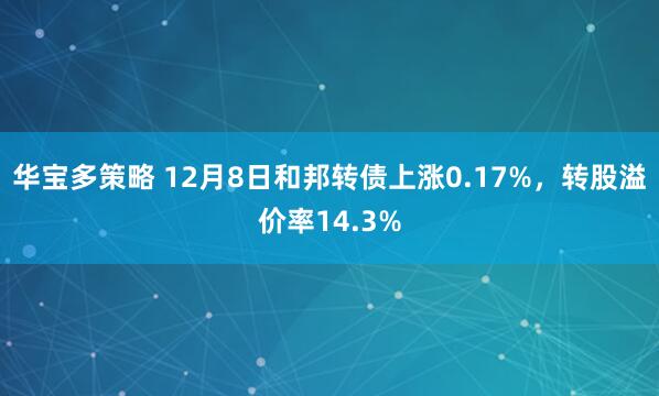 华宝多策略 12月8日和邦转债上涨0.17%,转股溢价率14.3%