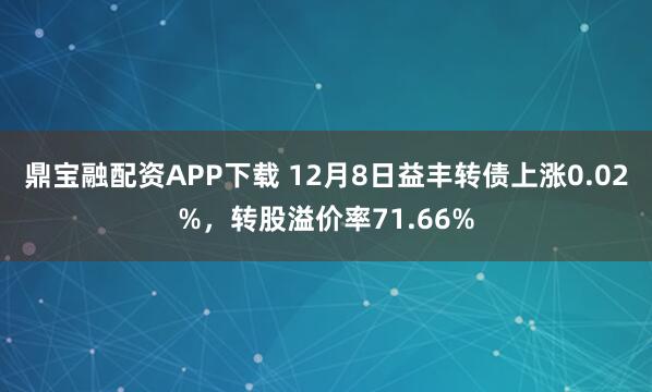 鼎宝融配资APP下载 12月8日益丰转债上涨0.02%,转股溢价率71.66%